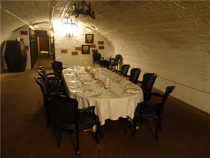 dining room in the wine cellar